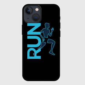 Чехол для iPhone 13 mini с принтом RUN в Рязани,  |  | бег | зал | здоровья | сила | синий | спорт | темный | человек