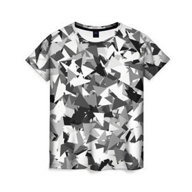 Женская футболка 3D с принтом Городской серый камуфляж в Рязани, 100% полиэфир ( синтетическое хлопкоподобное полотно) | прямой крой, круглый вырез горловины, длина до линии бедер | армия | геометрический | геометрия | маскировка | милитари | паттерн | текстура | треугольники | чернобелый