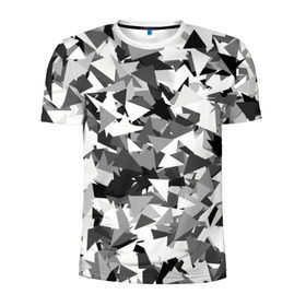 Мужская футболка 3D спортивная с принтом Городской серый камуфляж в Рязани, 100% полиэстер с улучшенными характеристиками | приталенный силуэт, круглая горловина, широкие плечи, сужается к линии бедра | армия | геометрический | геометрия | маскировка | милитари | паттерн | текстура | треугольники | чернобелый