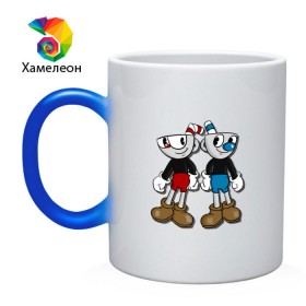 Кружка хамелеон с принтом Cuphead/Mugman в Рязани, керамика | меняет цвет при нагревании, емкость 330 мл | Тематика изображения на принте: капхед | капхэд | магмен | магмэн | мугмен