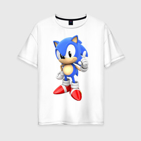 Женская футболка хлопок Oversize с принтом Classic Sonic в Рязани, 100% хлопок | свободный крой, круглый ворот, спущенный рукав, длина до линии бедер
 | 16 бит | sega | sonic | классический соник