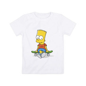 Детская футболка хлопок с принтом Барт на скейте в Рязани, 100% хлопок | круглый вырез горловины, полуприлегающий силуэт, длина до линии бедер | simpsons | барт симпсон | симпсоны