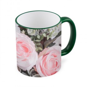Кружка 3D с принтом розы в Рязани, керамика | ёмкость 330 мл | букет | винтаж | зелень | листья | розовые розы | романтика | цветы