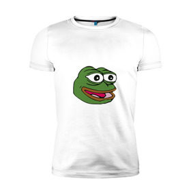 Мужская футболка премиум с принтом Pepe frog в Рязани, 92% хлопок, 8% лайкра | приталенный силуэт, круглый вырез ворота, длина до линии бедра, короткий рукав | meme pepe мем прикол лягушка