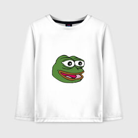 Детский лонгслив хлопок с принтом Pepe frog в Рязани, 100% хлопок | круглый вырез горловины, полуприлегающий силуэт, длина до линии бедер | meme pepe мем прикол лягушка