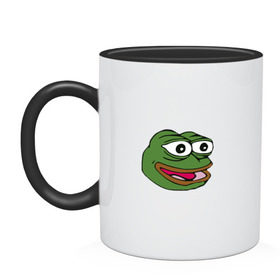 Кружка двухцветная с принтом Pepe frog в Рязани, керамика | объем — 330 мл, диаметр — 80 мм. Цветная ручка и кайма сверху, в некоторых цветах — вся внутренняя часть | Тематика изображения на принте: meme pepe мем прикол лягушка