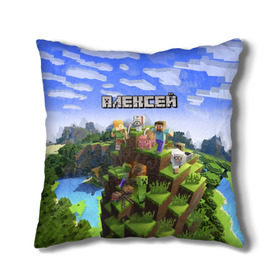 Подушка 3D с принтом Алексей - Minecraft в Рязани, наволочка – 100% полиэстер, наполнитель – холлофайбер (легкий наполнитель, не вызывает аллергию). | состоит из подушки и наволочки. Наволочка на молнии, легко снимается для стирки | minecraft | алексей | алеша | алешка | добывать | игра | игрушка | имя | компьютерная | кубики | леха | леша | майкрафт | майн крафт | майнкрафт | пиксели | пиксель | ремесло | с именем | шахта