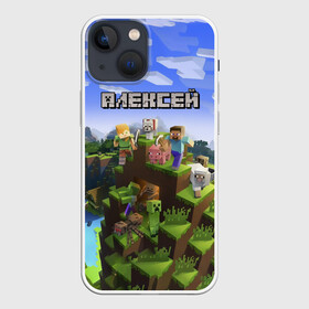 Чехол для iPhone 13 mini с принтом Алексей   Minecraft в Рязани,  |  | minecraft | алексей | алеша | алешка | добывать | игра | игрушка | имя | компьютерная | кубики | леха | леша | майкрафт | майн крафт | майнкрафт | пиксели | пиксель | ремесло | с именем | шахта