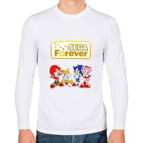 Мужской лонгслив хлопок с принтом Sega Forever в Рязани, 100% хлопок |  | knuckles | sonic | tails | наклз | сега | соник | тейлз