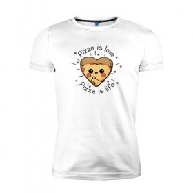 Мужская футболка премиум с принтом Пицца-это любовь в Рязани, 92% хлопок, 8% лайкра | приталенный силуэт, круглый вырез ворота, длина до линии бедра, короткий рукав | 14 февраля | любовь | пицца