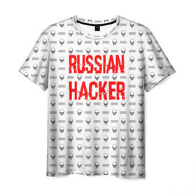 Мужская футболка 3D с принтом Russian Hacker в Рязани, 100% полиэфир | прямой крой, круглый вырез горловины, длина до линии бедер | cracker | hacker | keyboard | russian | skull | взломщик | клавиатура | крекер | русский | хакер | череп