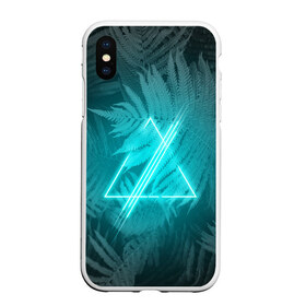 Чехол для iPhone XS Max матовый с принтом Neon light blue в Рязани, Силикон | Область печати: задняя сторона чехла, без боковых панелей | неон | папоротник | треугольник