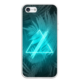 Чехол для iPhone 5/5S матовый с принтом Neon light blue в Рязани, Силикон | Область печати: задняя сторона чехла, без боковых панелей | неон | папоротник | треугольник