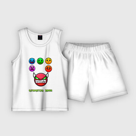 Детская пижама с шортами хлопок с принтом Geometry dash icons в Рязани,  |  | gd | геометрия | демон | дьявол | дэш | иконки | сложно | сложность