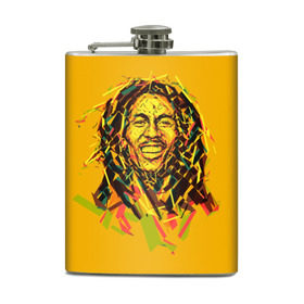 Фляга с принтом bob marley в Рязани, металлический корпус | емкость 0,22 л, размер 125 х 94 мм. Виниловая наклейка запечатывается полностью | Тематика изображения на принте: гитарист | марли | музыкант | неста | регги | роберт