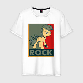 Мужская футболка хлопок с принтом Rock в Рязани, 100% хлопок | прямой крой, круглый вырез горловины, длина до линии бедер, слегка спущенное плечо. | Тематика изображения на принте: my little pony | rock | дружба | мой маленький пони | рок