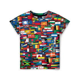 Детская футболка 3D с принтом Флаги всех стран в Рязани, 100% гипоаллергенный полиэфир | прямой крой, круглый вырез горловины, длина до линии бедер, чуть спущенное плечо, ткань немного тянется | интернационал | мир | паттерн | флаг
