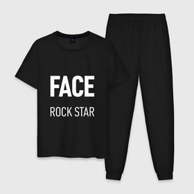 Мужская пижама хлопок с принтом Face rock star в Рязани, 100% хлопок | брюки и футболка прямого кроя, без карманов, на брюках мягкая резинка на поясе и по низу штанин
 | Тематика изображения на принте: hip hop | hiphop | mayhem | mc | rap | revenge | vlone | зачитал | иван дрёмин | клауд | мс | реп | репер | речитатив | рэп | рэпер | трэп | фас | фейс | фес | хип | хипхоп | хоп