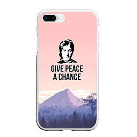 Чехол для iPhone 7Plus/8 Plus матовый с принтом Give Peace a Chance в Рязани, Силикон | Область печати: задняя сторона чехла, без боковых панелей | Тематика изображения на принте: битлз | горы | джон леннон | ленон | мир | песня | цитаты | шанс