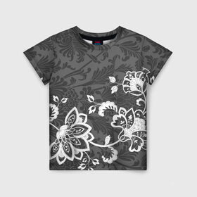 Детская футболка 3D с принтом Кружевной узор в Рязани, 100% гипоаллергенный полиэфир | прямой крой, круглый вырез горловины, длина до линии бедер, чуть спущенное плечо, ткань немного тянется | flowers | pattern | арт | винтаж | кружева | орнамент | текстура | узор | цветы | черно белый