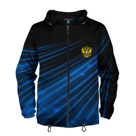 Мужская ветровка 3D с принтом Russia Sport 2018 uniform в Рязани, 100% полиэстер | подол и капюшон оформлены резинкой с фиксаторами, два кармана без застежек по бокам, один потайной карман на груди | Тематика изображения на принте: abstraction | grunge | russia | sport | абстракция | герб | краска | русский | символика рф | спорт | спортивный | триколор | униформа | форма | я русский