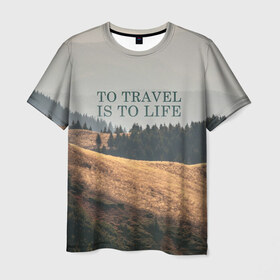 Мужская футболка 3D с принтом путешествия в Рязани, 100% полиэфир | прямой крой, круглый вырез горловины, длина до линии бедер | Тематика изображения на принте: adventure | forest | hiking | nature | taiga | traveling | trees | trekking | лес | отдых | охота | приключения | природа | путешествия | свобода | тайга | туризм