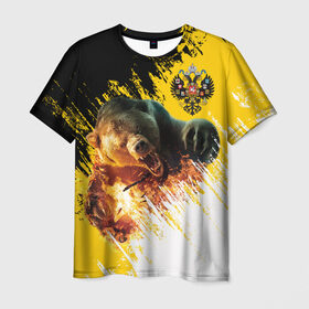 Мужская футболка 3D с принтом Имперский флаг и медведь в Рязани, 100% полиэфир | прямой крой, круглый вырез горловины, длина до линии бедер | russian bear | герб | россия