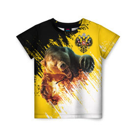 Детская футболка 3D с принтом Имперский флаг и медведь в Рязани, 100% гипоаллергенный полиэфир | прямой крой, круглый вырез горловины, длина до линии бедер, чуть спущенное плечо, ткань немного тянется | Тематика изображения на принте: russian bear | герб | россия