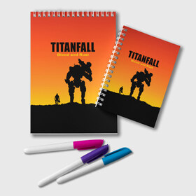 Блокнот с принтом Titanfall 2 в Рязани, 100% бумага | 48 листов, плотность листов — 60 г/м2, плотность картонной обложки — 250 г/м2. Листы скреплены удобной пружинной спиралью. Цвет линий — светло-серый
 | blood and rust | game | воин | закат | игра | кровь и ржавчина | робот