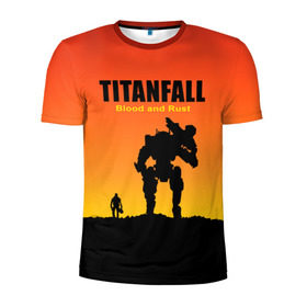 Мужская футболка 3D спортивная с принтом Titanfall 2 в Рязани, 100% полиэстер с улучшенными характеристиками | приталенный силуэт, круглая горловина, широкие плечи, сужается к линии бедра | blood and rust | game | воин | закат | игра | кровь и ржавчина | робот