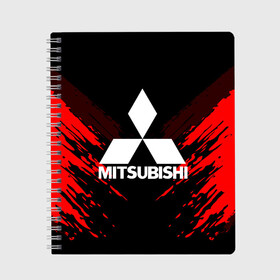 Тетрадь с принтом MITSUBISHI SPORT COLLECTION в Рязани, 100% бумага | 48 листов, плотность листов — 60 г/м2, плотность картонной обложки — 250 г/м2. Листы скреплены сбоку удобной пружинной спиралью. Уголки страниц и обложки скругленные. Цвет линий — светло-серый
 |  машина | марка | митсубиси