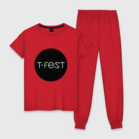 Женская пижама хлопок с принтом T-Fest_13 в Рязани, 100% хлопок | брюки и футболка прямого кроя, без карманов, на брюках мягкая резинка на поясе и по низу штанин | t fest | tfest | незборецкий | т фест | тифест