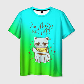 Мужская футболка 3D с принтом Я пушистый,не толстый! в Рязани, 100% полиэфир | прямой крой, круглый вырез горловины, длина до линии бедер | Тематика изображения на принте: cat | взгляд | кот | кот хипстер | котёнок | котятки | котятушки | кошечки | кошка | мордочка