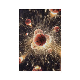 Обложка для паспорта матовая кожа с принтом Звезда баскетбола в Рязани, натуральная матовая кожа | размер 19,3 х 13,7 см; прозрачные пластиковые крепления | Тематика изображения на принте: basketball | nba | баскетбол | искры | мячи | нба
