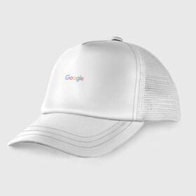 Детская кепка тракер с принтом Google в Рязани, Козырек - 100% хлопок. Кепка - 100% полиэстер, Задняя часть - сетка | универсальный размер, пластиковая застёжка | google