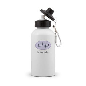 Бутылка спортивная с принтом PHP for true coders в Рязани, металл | емкость — 500 мл, в комплекте две пластиковые крышки и карабин для крепления | coder | php | programmer | true | web | веб | программист