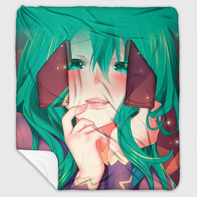 Плед с рукавами с принтом Miku Ahegao в Рязани, 100% полиэстер | Закругленные углы, все края обработаны. Ткань не мнется и не растягивается. Размер 170*145 | Тематика изображения на принте: вокалоид | зеленоволосая девушка | мику ахегао | хатсуне мику