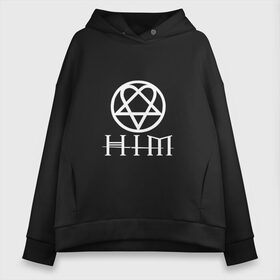 Женское худи Oversize хлопок с принтом HIM в Рязани, френч-терри — 70% хлопок, 30% полиэстер. Мягкий теплый начес внутри —100% хлопок | боковые карманы, эластичные манжеты и нижняя кромка, капюшон на магнитной кнопке | Тематика изображения на принте: him | вилле вало | готик | готика | группа | знак | лав | метал | микко линдстрём | микко паананен | музыка | надпись | песни | рок | финская | хим | юкка крёгер | янне пууртинен