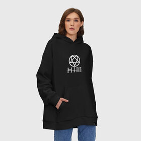 Худи SuperOversize хлопок с принтом HIM в Рязани, 70% хлопок, 30% полиэстер, мягкий начес внутри | карман-кенгуру, эластичная резинка на манжетах и по нижней кромке, двухслойный капюшон
 | him | вилле вало | готик | готика | группа | знак | лав | метал | микко линдстрём | микко паананен | музыка | надпись | песни | рок | финская | хим | юкка крёгер | янне пууртинен