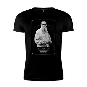 Мужская футболка премиум с принтом Лев Толстой в Рязани, 92% хлопок, 8% лайкра | приталенный силуэт, круглый вырез ворота, длина до линии бедра, короткий рукав | лев толстой | писатель | русская литература