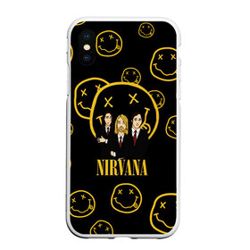 Чехол для iPhone XS Max матовый с принтом Nirvana в Рязани, Силикон | Область печати: задняя сторона чехла, без боковых панелей | cobain | kurt | nevermino | nirvana | альтернативный | гранж | грол | группа | дональд | кобейн | курт | музыка | надпись | нервана | нирвана | новоселич | певец | рок | смайл | смайлик | солист