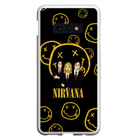 Чехол для Samsung S10E с принтом Nirvana в Рязани, Силикон | Область печати: задняя сторона чехла, без боковых панелей | cobain | kurt | nevermino | nirvana | альтернативный | гранж | грол | группа | дональд | кобейн | курт | музыка | надпись | нервана | нирвана | новоселич | певец | рок | смайл | смайлик | солист