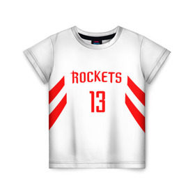 Детская футболка 3D с принтом James Harden home в Рязани, 100% гипоаллергенный полиэфир | прямой крой, круглый вырез горловины, длина до линии бедер, чуть спущенное плечо, ткань немного тянется | Тематика изображения на принте: hurden | nba | rockets | баскетбол | нба | харден | хьюстон рокетс