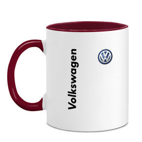 Кружка двухцветная с принтом Volkswagen в Рязани, керамика | объем — 330 мл, диаметр — 80 мм. Цветная ручка и кайма сверху, в некоторых цветах — вся внутренняя часть | Тематика изображения на принте: volkswagen | авто | автомобиль | вольксваген | лого | машина | фолькс ваген | фольксваген | эмблема