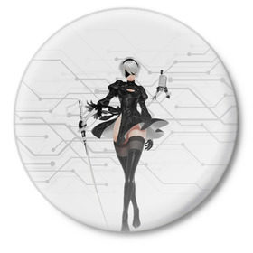 Значок с принтом NieR Automata 1 в Рязани,  металл | круглая форма, металлическая застежка в виде булавки | Тематика изображения на принте: nier automata. b2. игра