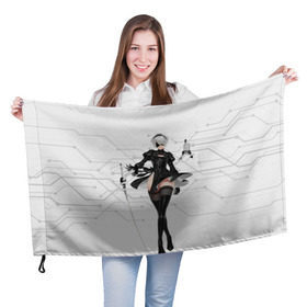Флаг 3D с принтом NieR Automata 1 в Рязани, 100% полиэстер | плотность ткани — 95 г/м2, размер — 67 х 109 см. Принт наносится с одной стороны | nier automata. b2. игра