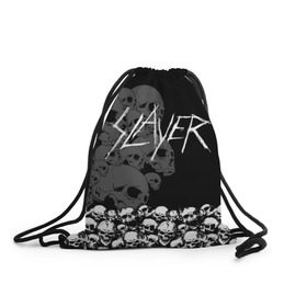 Рюкзак-мешок 3D с принтом Slayer Black в Рязани, 100% полиэстер | плотность ткани — 200 г/м2, размер — 35 х 45 см; лямки — толстые шнурки, застежка на шнуровке, без карманов и подкладки | hard | heavy | metal | rock | skull | trash | метал | рок | слеер | слейер | слэер | слэйер | треш | трэш | череп | черепа