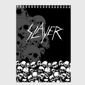 Скетчбук с принтом Slayer Black в Рязани, 100% бумага
 | 48 листов, плотность листов — 100 г/м2, плотность картонной обложки — 250 г/м2. Листы скреплены сверху удобной пружинной спиралью | hard | heavy | metal | rock | skull | trash | метал | рок | слеер | слейер | слэер | слэйер | треш | трэш | череп | черепа