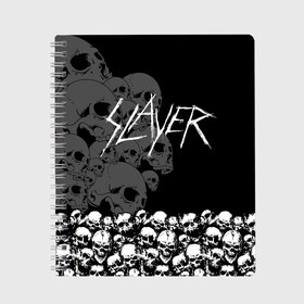 Тетрадь с принтом Slayer Black в Рязани, 100% бумага | 48 листов, плотность листов — 60 г/м2, плотность картонной обложки — 250 г/м2. Листы скреплены сбоку удобной пружинной спиралью. Уголки страниц и обложки скругленные. Цвет линий — светло-серый
 | Тематика изображения на принте: hard | heavy | metal | rock | skull | trash | метал | рок | слеер | слейер | слэер | слэйер | треш | трэш | череп | черепа