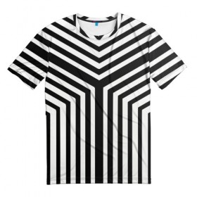 Мужская футболка 3D с принтом Кибер Зебра в Рязани, 100% полиэфир | прямой крой, круглый вырез горловины, длина до линии бедер | black and white stripes | geometry | vest | zebra | геометрия | зебра | тельняшка | черно белая полоска